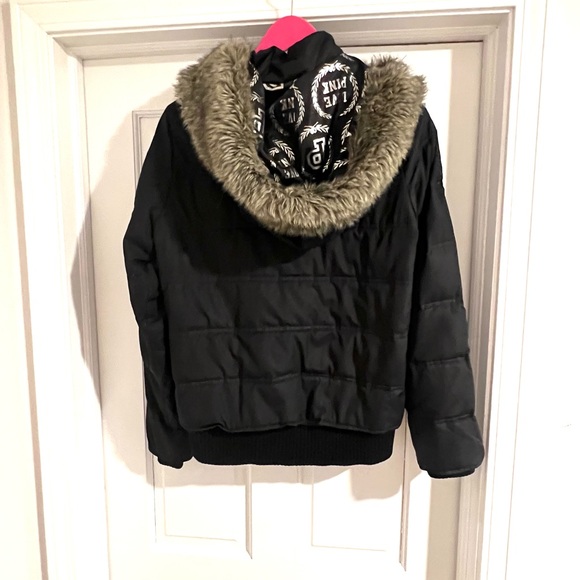 Pink Victoria Secret Puffer Jacket Down Filled Black Hood Removable Faux Fur - Picture 4 of 5